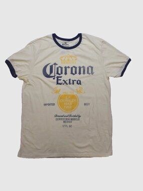 Corona Extra Vintage Graphic Ivory Mens Ringer Shirt New With Tags S-2XL